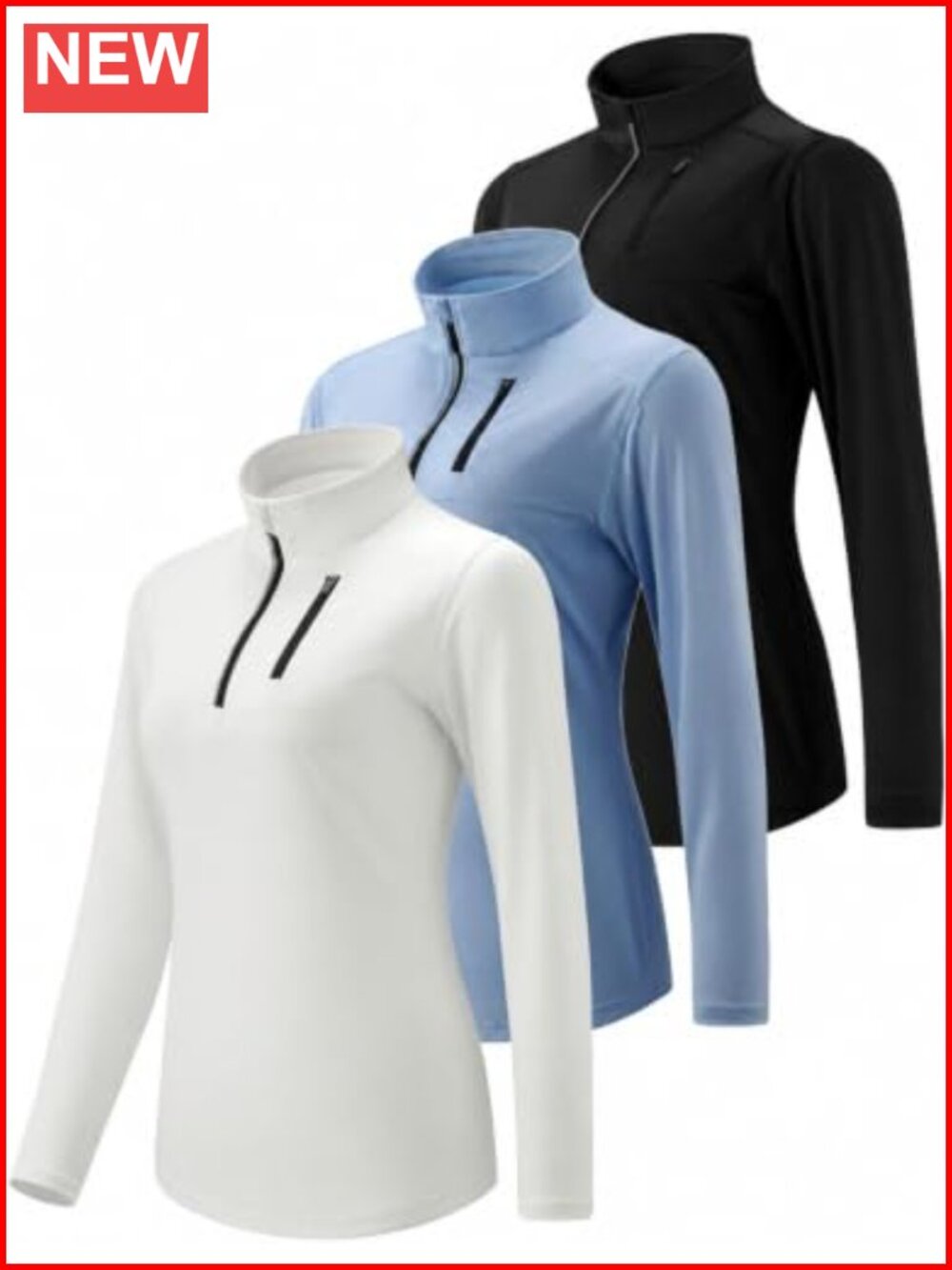 3 Pack Womens Quarter Zip Pullover Workout Shirts Dry Fit Long Sleeve Active